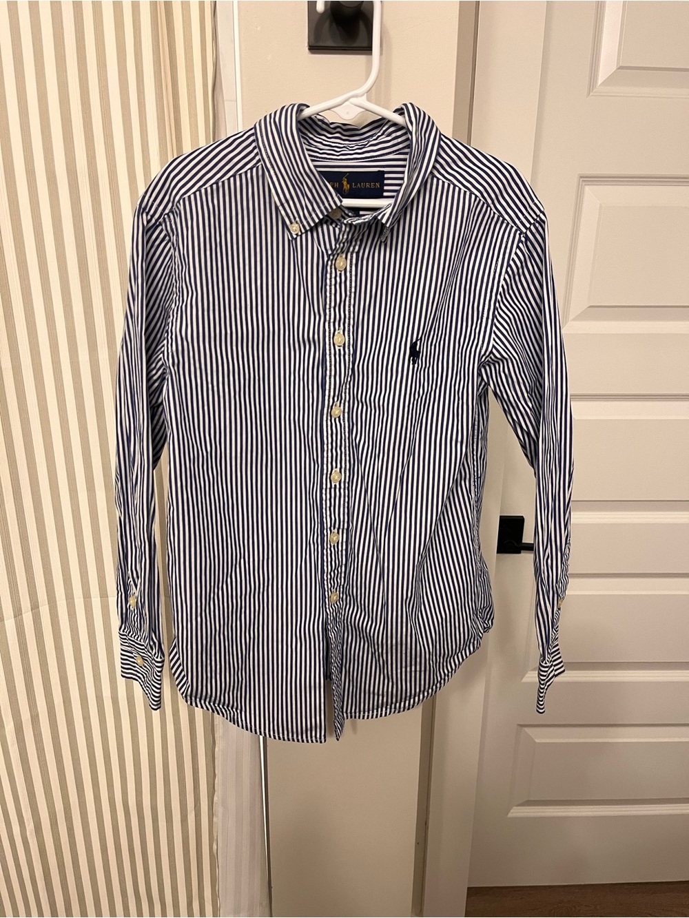 Ralph Lauren Blue and White Vertical Stripe Button-Down Shirt